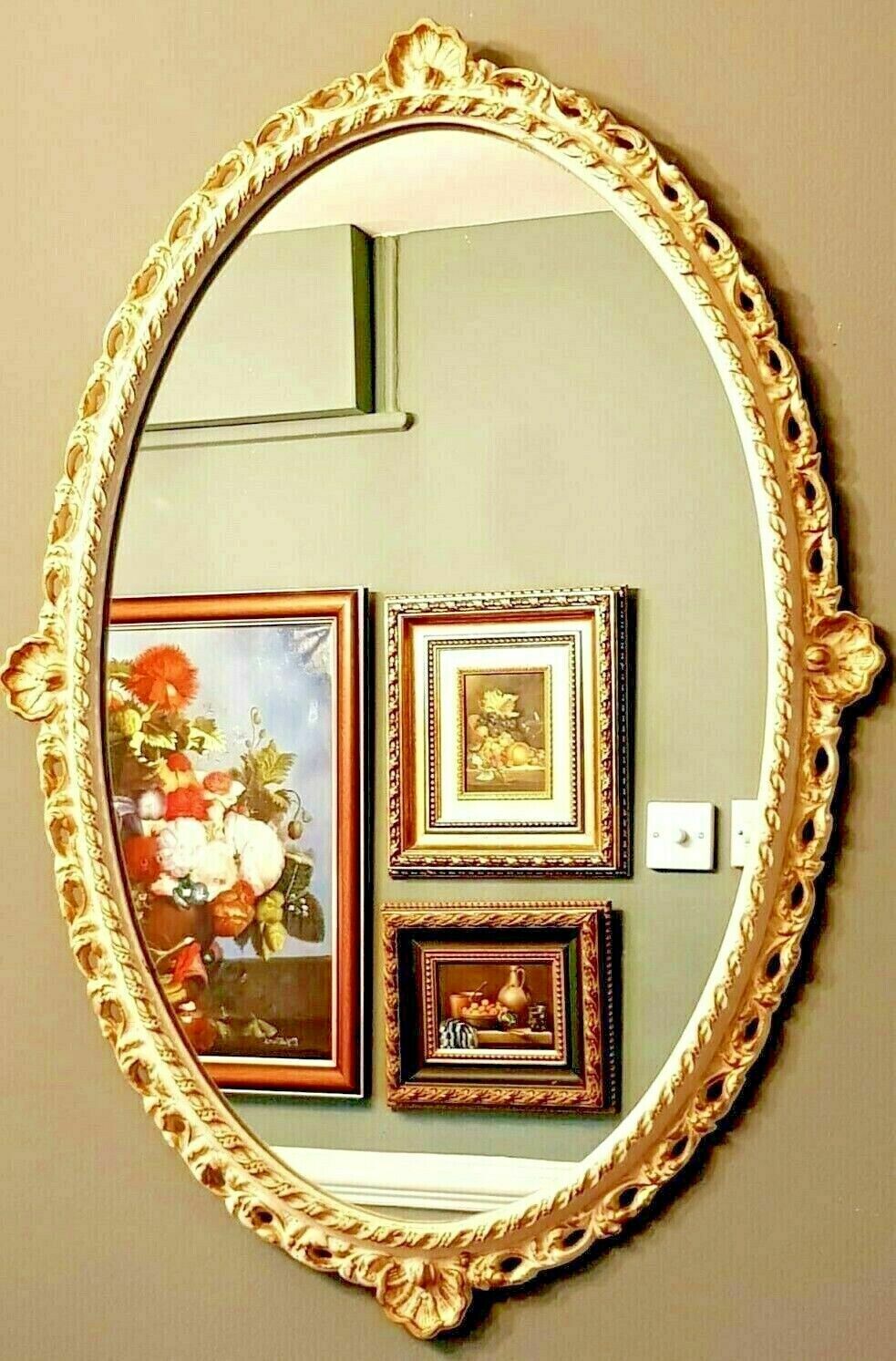 Stunning Rare Peerart Cream & Gold Metal Frame Wall Mirror Vinterior