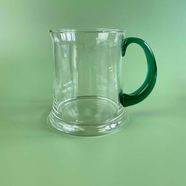 Glass Mugs With Green Handle Vinterior