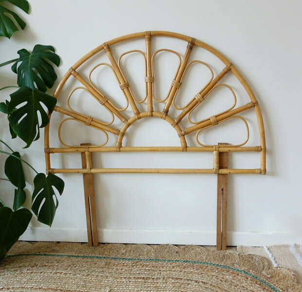 Single Bamboo Sunburst Headboard Bedhead 1970s Vintage Original Boho