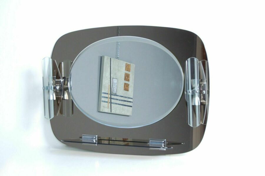 Smoked Glass Bathroom Mirror 70s Design Vintage Oval With Veca Type