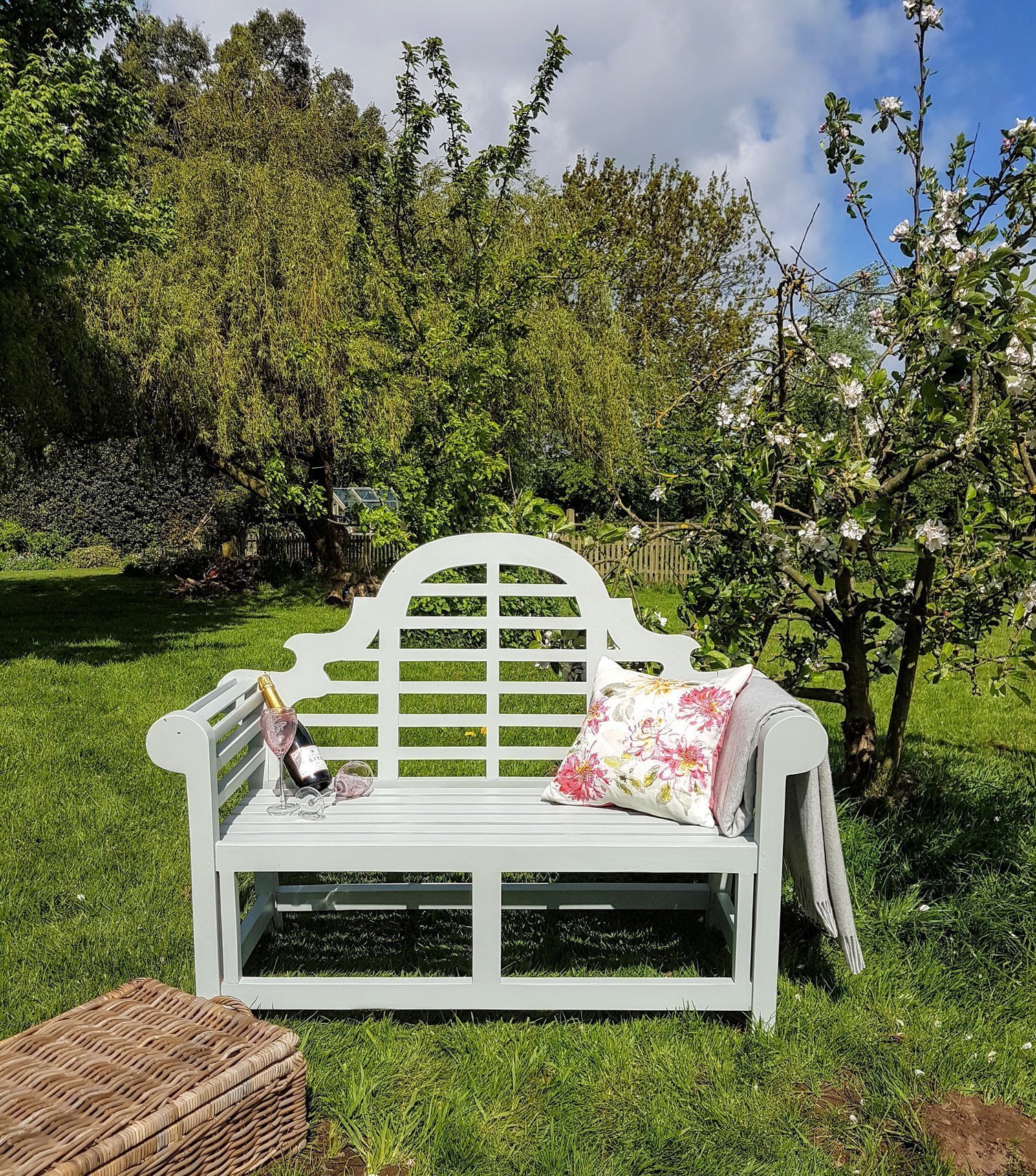 Lutyens Garden Bench Hand Painted Pale Blue