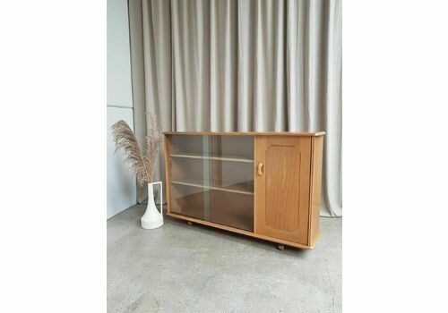 Vtg Mid Century Priory Elm Sideboard Credenza Cabinet Danish Scandi Style