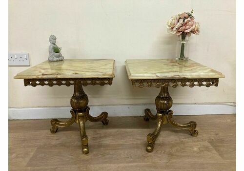 Pair Of Onyx Side Tables, Onyx End Tables, Vintage Onyx Lamp Tables