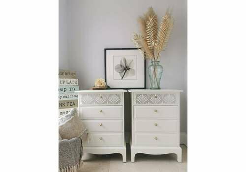 Spray Painted Pair Of White Stag Minstrel Bedside Tables (Two Matching Bedsides)