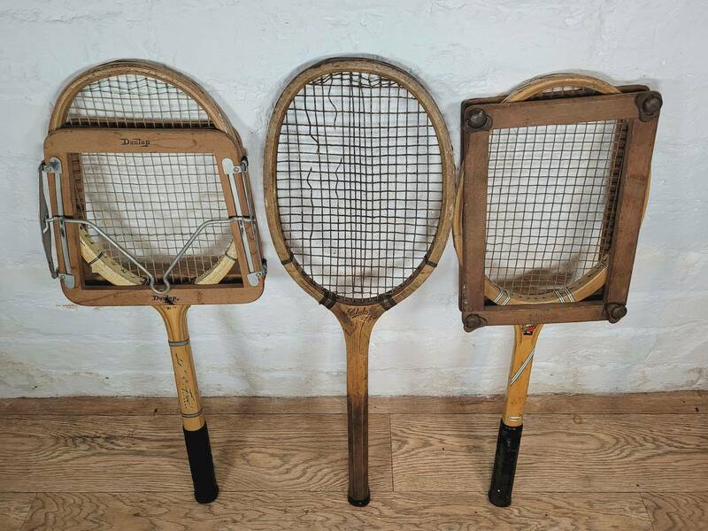 Vintage Tennis Rackets In Wooden Racket Press Vinterior