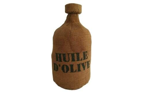 Large French Olive Oil Glass Bottle With Hessian Burlap Cover, Rustic Provence Kitchen And Home Decor