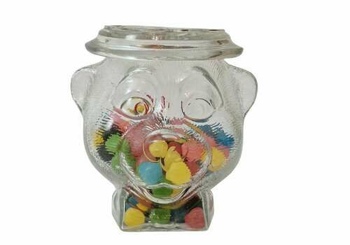 Glass Bear Head Candy Canister Jar, Large Figural Biscuit Barrel, French Kitchen Storage