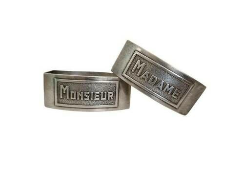 French Madame And Monsieur Silver Plated Napkin Rings, Mr & Mrs Serviette Holders
