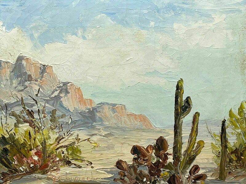 Oil Painting USA Desert Landscape Palm Springs California By Marjorie