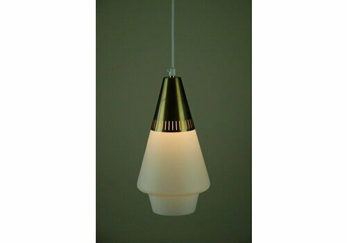 Opaline Glass And Brass Pendant Lamp For Asea Belysning Sweden, 1960s