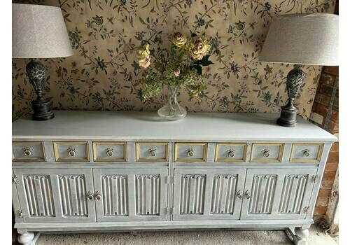 Antique Grey Sideboard With Linen Gold Carvings