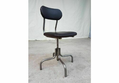 Vtg Restored Leather Steel Industrial Factory Swivel Chair Shaw Of London