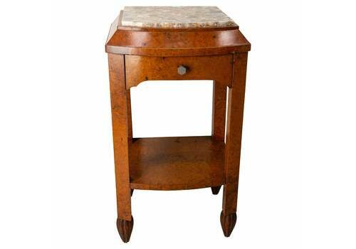 French Bedside Table Thuya Burl & Marble Top Nightstand Art Deco, C 1930