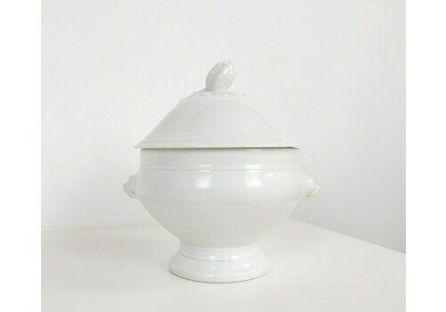 French Paris Porcelain Tureen Decorated With Scrolled Handles And Acorn And Oak Leaf Lid, Antique Ceramic Soupiere, Rustic Table Decor