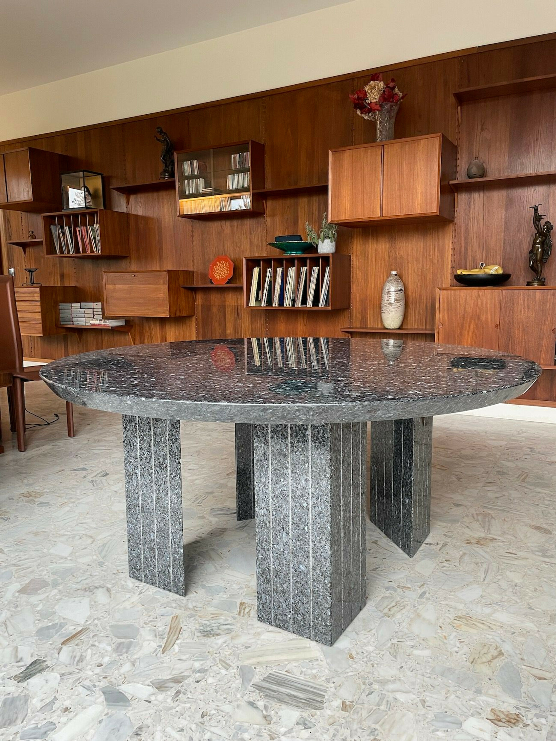 Large Round Table In Polished Granite, Seating 10 Vinterior