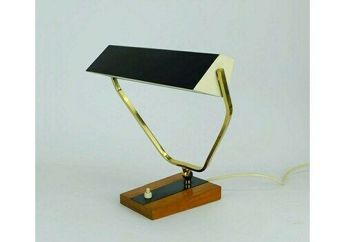 Rare Kaiser Mid Century Desk Lamp Table Lamp Metal Brass Teakwood 1960s