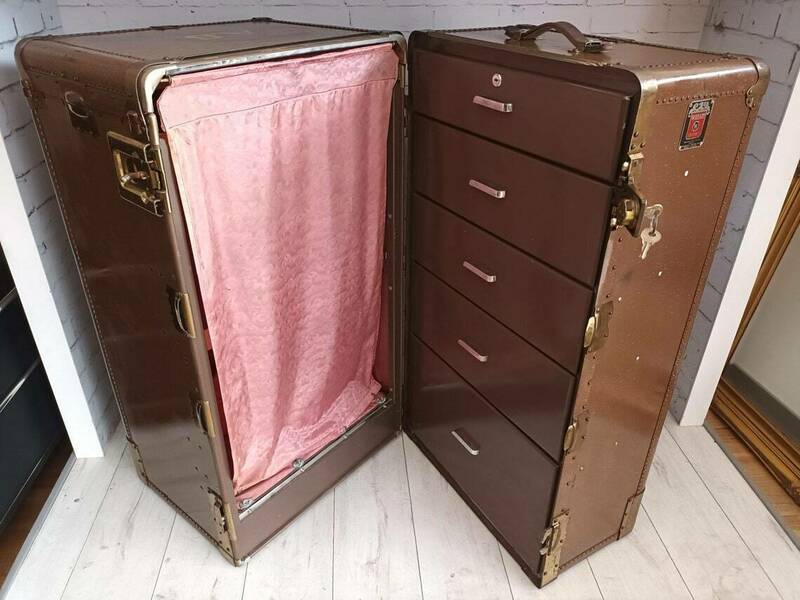 Antique Steamer Travel Wardrobe Trunk Chest Suitcase Armoire 1930's