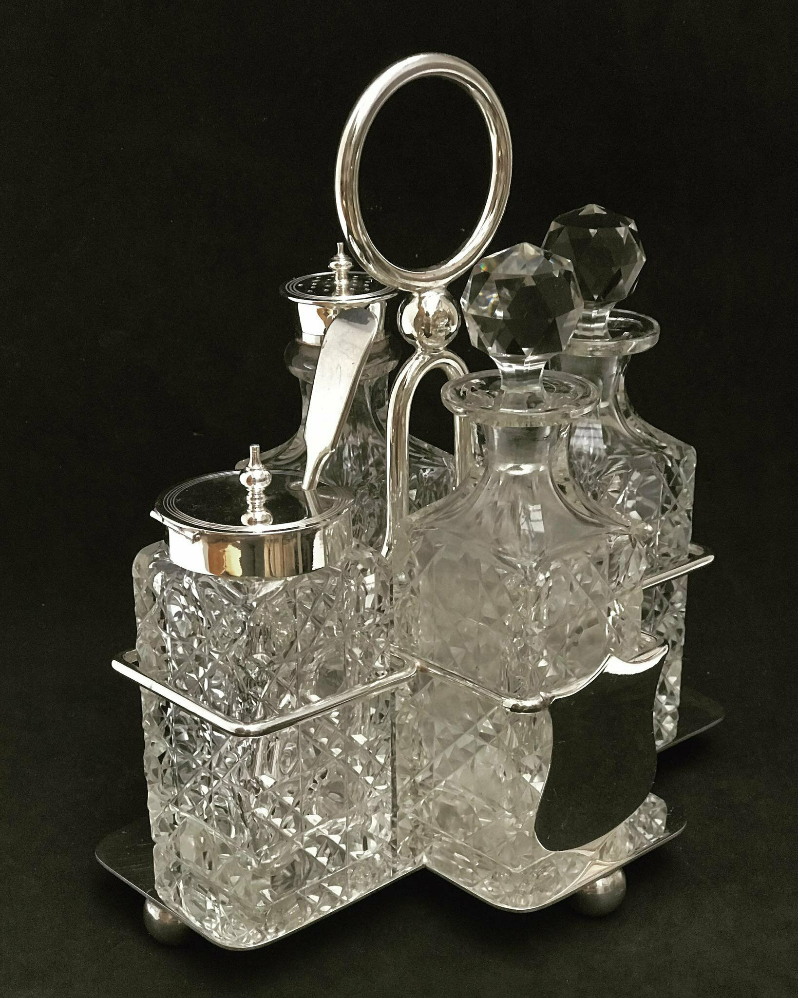 Condiment Cruet Holder Caddy Spice Set Victorian Silver Plated