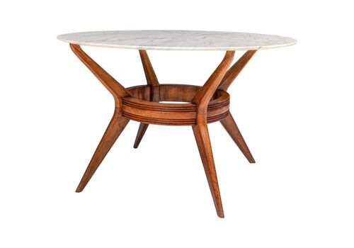 Round Dining Table By Ariberto Colombo In Marble And Wood, Italy, 1950s