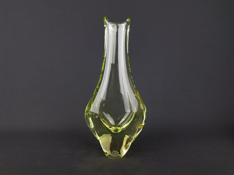 Vintage Zelezny Brod Sklo Yellow Glass Vase From Czechoslovakia 1950s