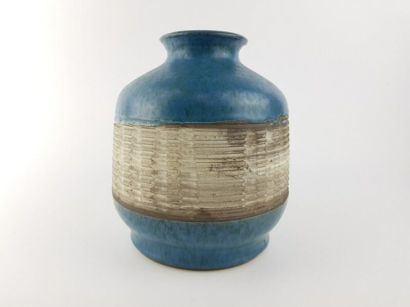 Vintage Karl Juttner Blue Studio Vase East German Pottery 1960 70s