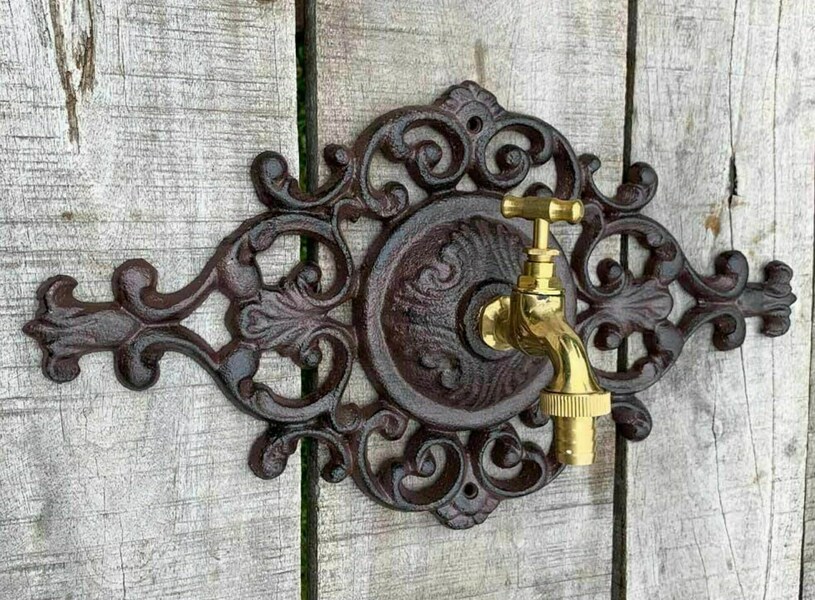 Faucet With Decorative Rosette Vintage Water Connection Garden Cast