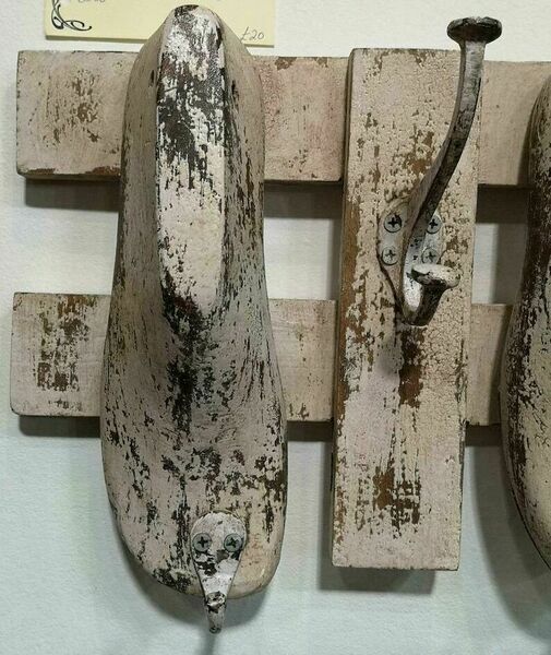 Vintage Cobblers Shoe Racks Upcycled Coat Hooks Wall Mounted White - Main Image