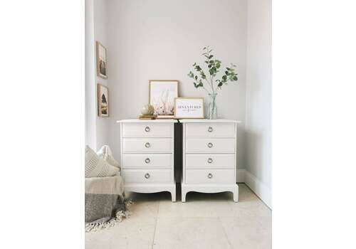 2 X Spray Painted, White Stag Minstrel Bedside Tables (Matching Pair)