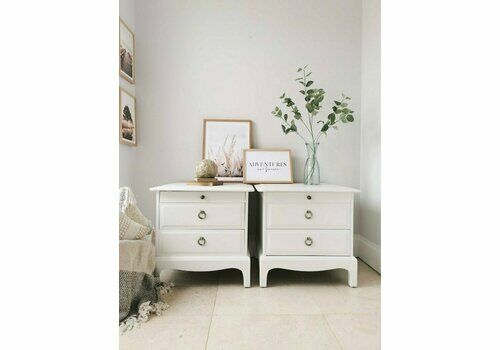 2 X Spray Painted White Stag Minstrel Bedside Tables Pair