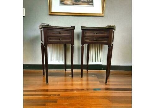 French Mahogany Marble Top Bedside / End Tables