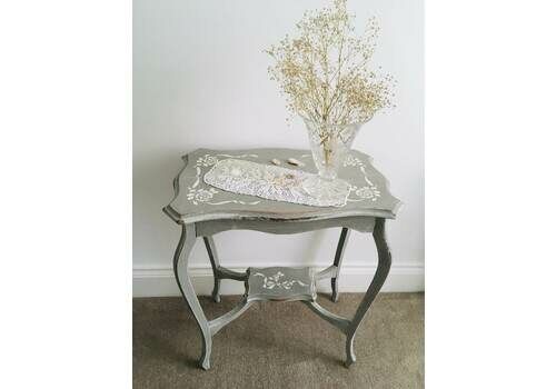 Rustic Antique Console Table Painted In Chalk Paint. Shabby Chic Lamp Table. Farmhouse Side Table. Oak Side Table.