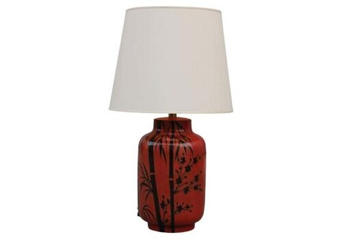 Large Coral Red Table Lamp With Sugar Cane In Glazed Ceramic, Italy, 1970s