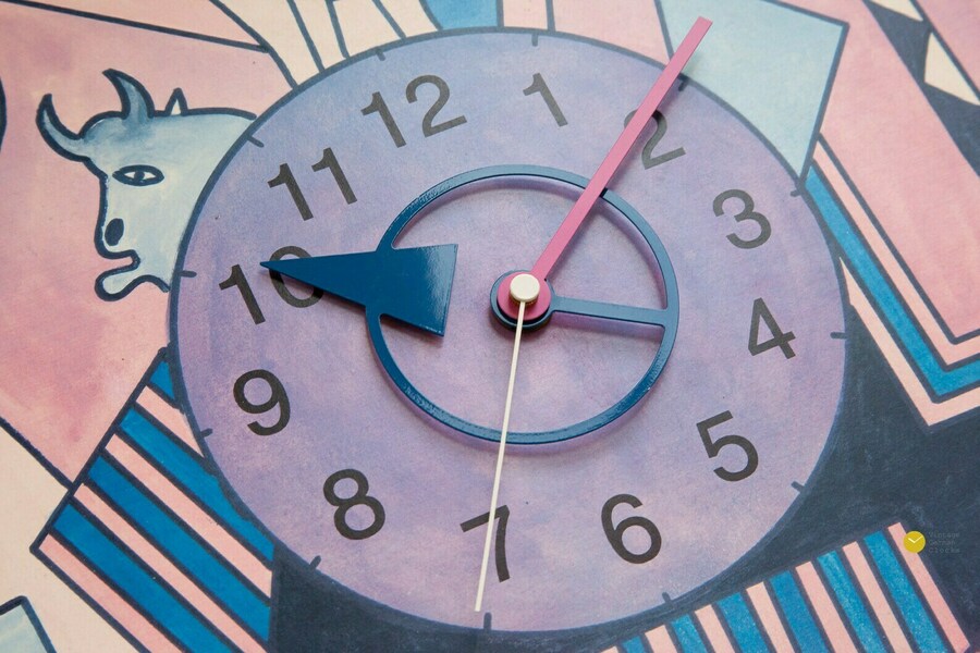 90s Abstract Picasso Mazzot Wall Clock Postmodern Graphic Constructivism Germany Pop Memphis Style 1990s Nerd Geek photo for sale
