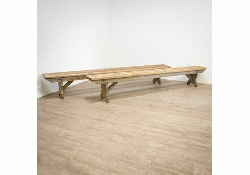 Rustic Pair Of Long Pine Benches