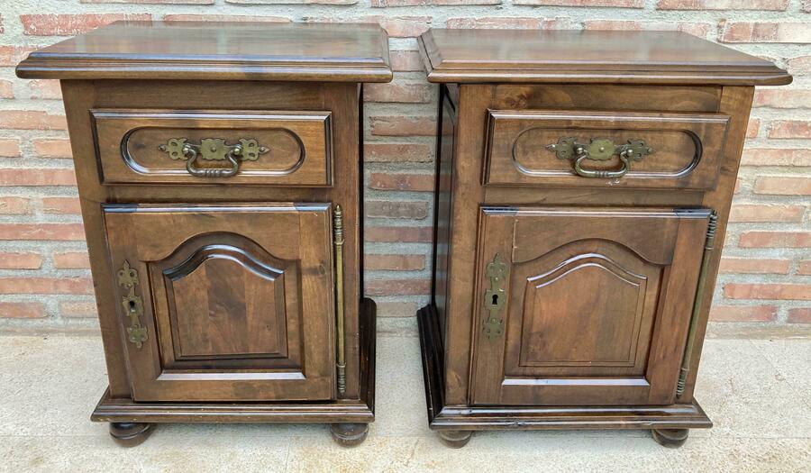 20th Spanish Nightstands With Drawer & Bronze Details, 1920, Set Of 2 photo furniture