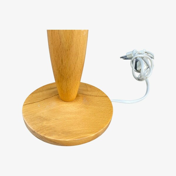 Retro Oak Wood Lamp Base With Free Grey Shade | Dutch Mid Century Modern Lighting | Design Lamp From The Netherlands | Vintage Lamp Base 60s photo for sale