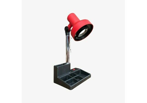 2 In 1 Rare Retro Desk Lamp & Pen Tray In One | Dutch Design Light By Hema | Red/Black Plastic Mid Century Modern Table Lamp