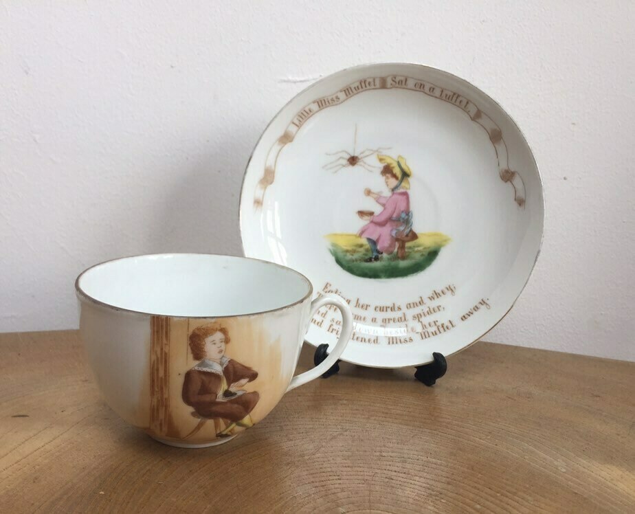 Antique Victorian Nursery Rhyme Porcelain Tea Cup And Saucer Little