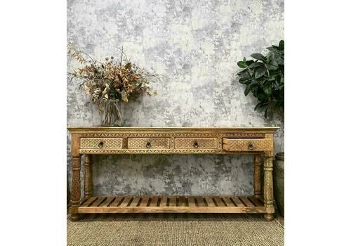 Simple Carved Console Table With 4 Drawers