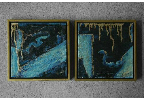 Roald Ditmer, Abstract Composition, Oil On Canvas Diptych, 1980s, Framed, Set Of 2