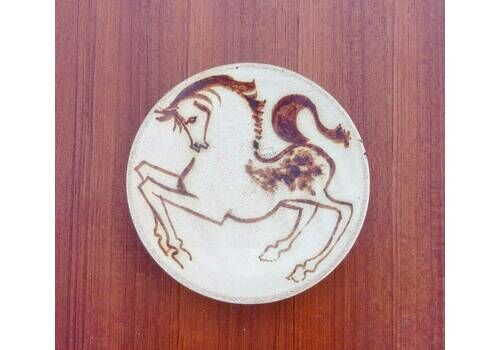 Studio Pottery Vintage Horse Design Dish, Stunning Signed Painted Rearing Horse Artisan Plate Dish, Mid Century Ceramic, Animal Pattern!