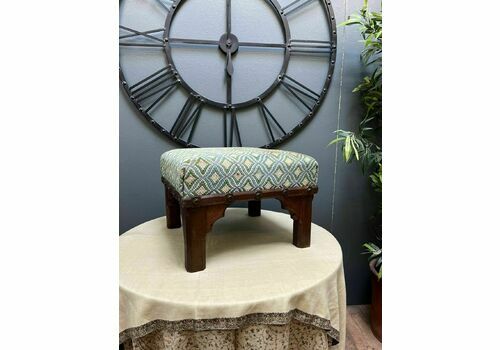 Original Antique Gothic Pugin Style Oak Footstool, C1900