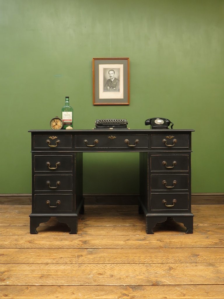 Pedestal Desk, Gothic Painted Black Writing Desk | Vinterior
