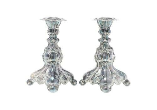 Pair Of Candle Holder Sterling Silver Antique Rococo Style Candlesticks, 1937s