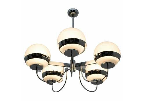 Lamperti Mid Century Modern Italian Chrome And Blown Glass Chandelier, 70s