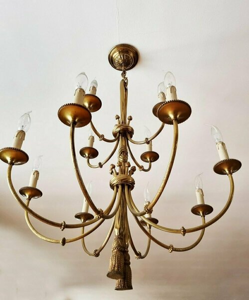Louis XVI 12 Light Chandelier With Tassels In Gilt Bronze photo furniture