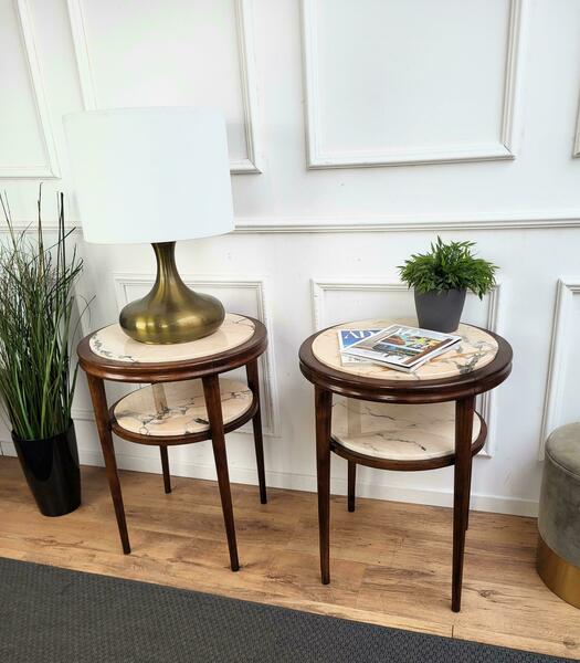 Pair Of Italian Art Deco Sofa Side End Tables In Walnut Woold And Marble Us$2,723.29per Set photo furniture