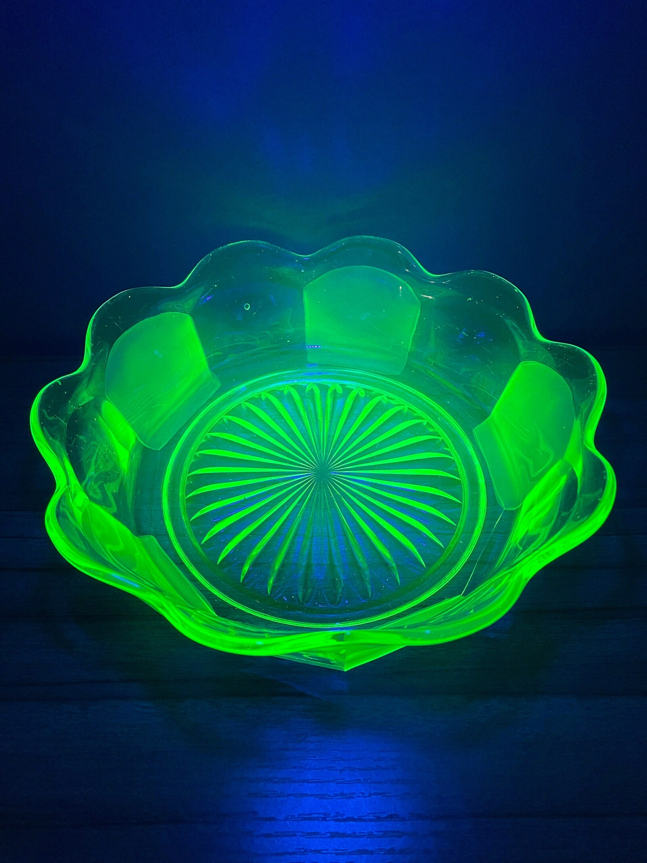 Art Deco Green Uranium Glass Bowl, Vintage Depression Era Frosted
