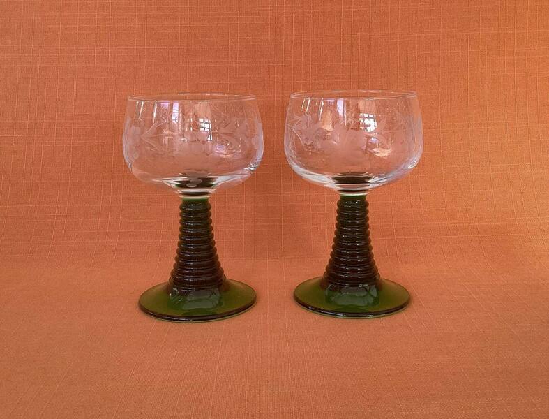Arc/Luminarc Green Ribbed Stem Roemer Wine Glasses 200ml (Sold As A