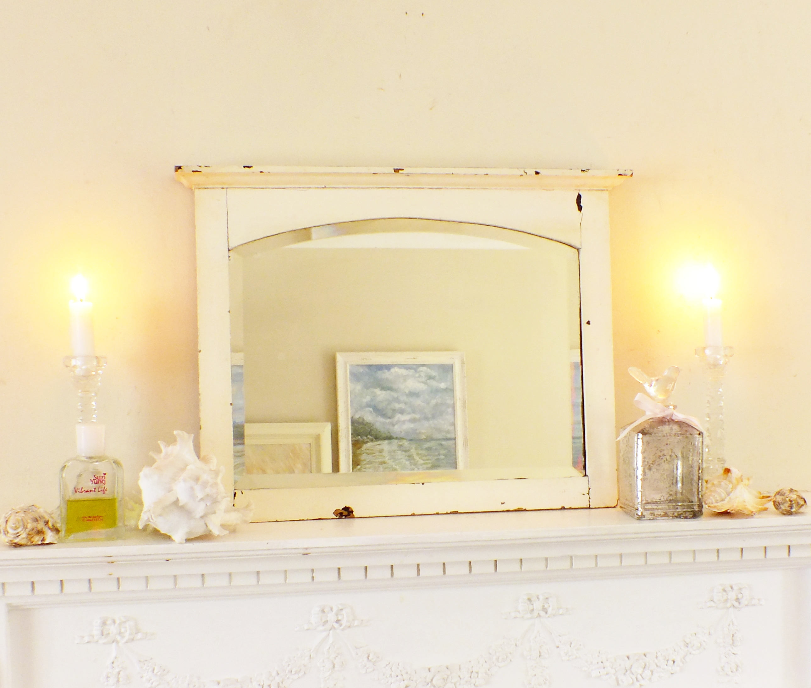 Rustic Wooden Framed Mirror White Painted